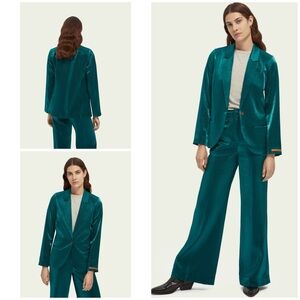 SCOTCH & SODA Single-breasted In Green Teal Gold Lining Metallic Blazer XS